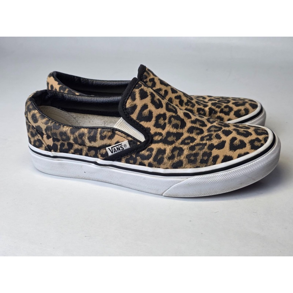 Vans‎ Men's Sneakers Size 5 Women's 6.5 Leopard Print Brown Canvas Slip On Shoes